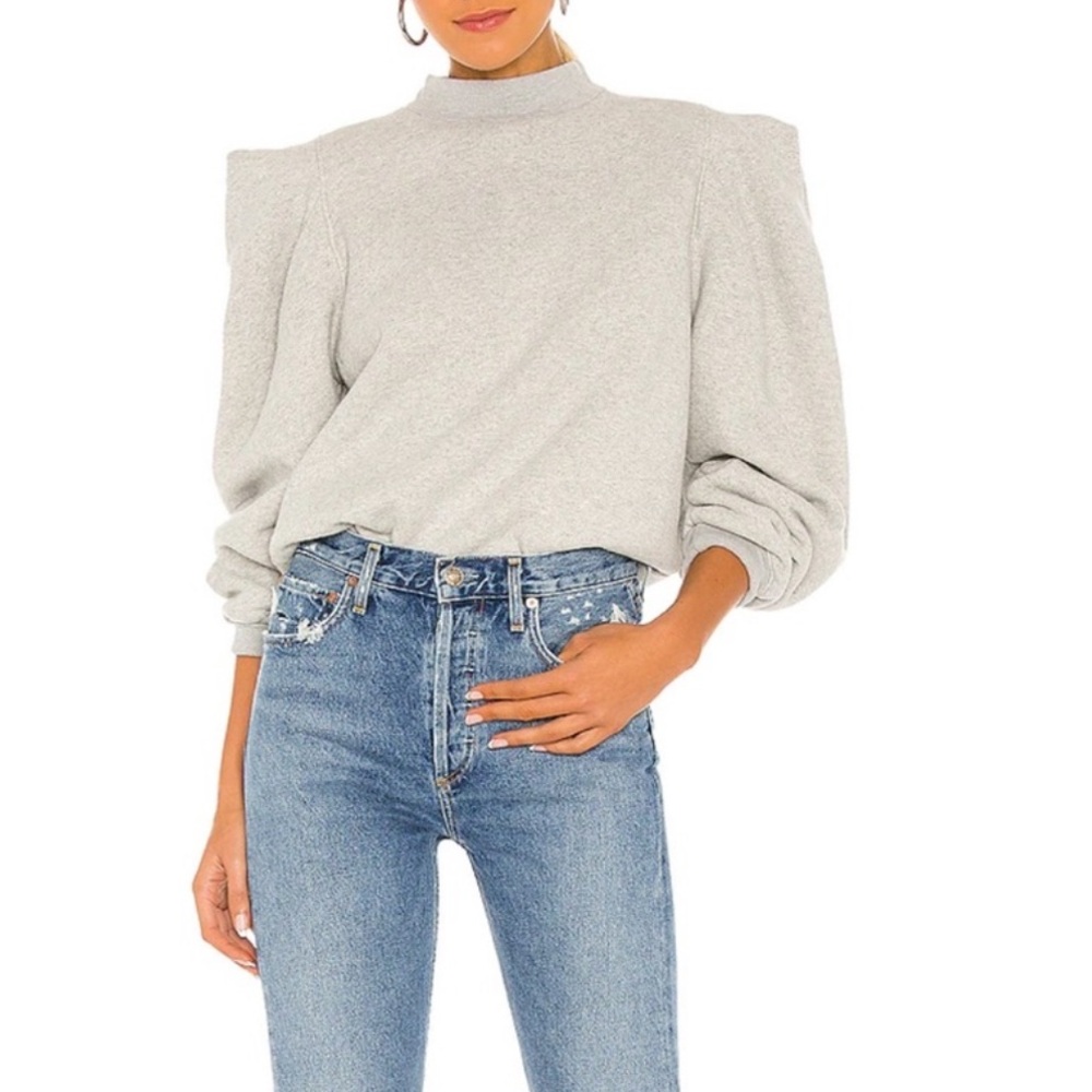 AGOLDE‎ Women’s Folded Puff Sleeve Mock Neck Sweatshirt Off White